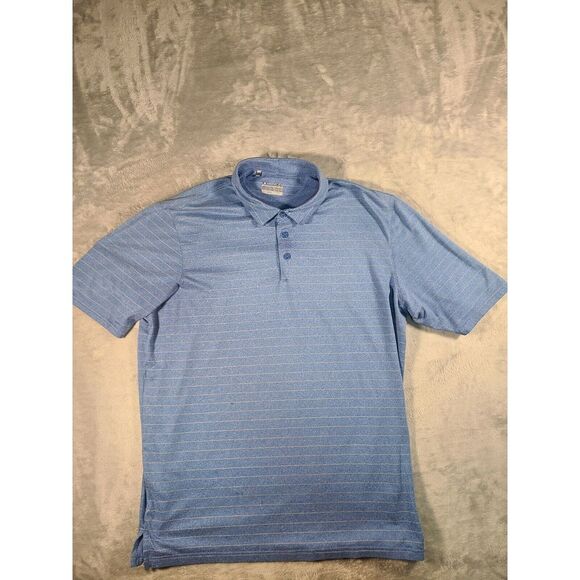 Under Armour Polo Shirt Mens XL Blue Stripe Heat Gear Loose Performance - Picture 2 of 10